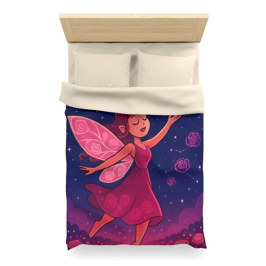 Enchanting Fairy with Wings and Glowing Roses under a Starry Night Sky