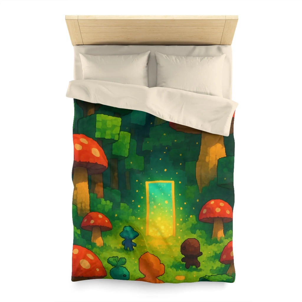 Housse de couette forêt enchantée avec créatures mignonnes et champignons rouges géants magiques