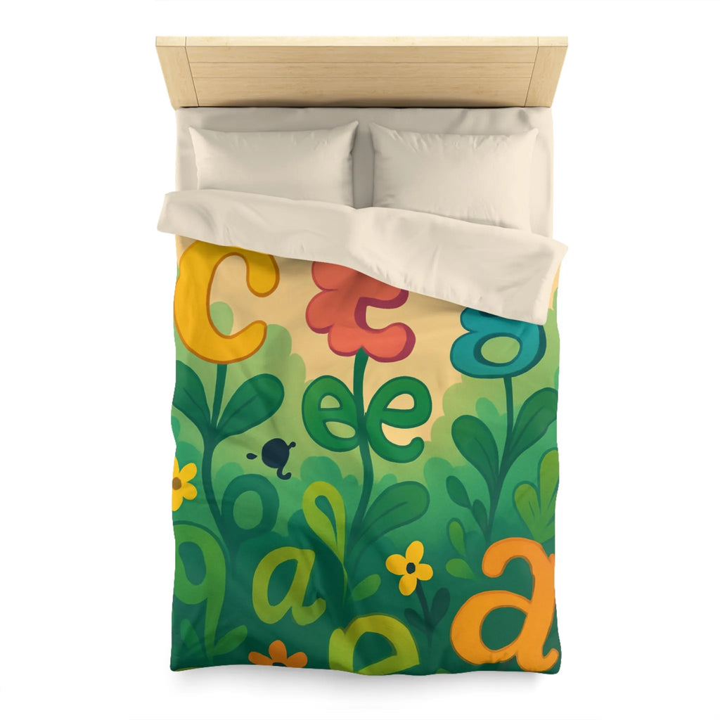 Housse de couette colorée avec lettres et fleurs pour chambre d'enfant joyeuse