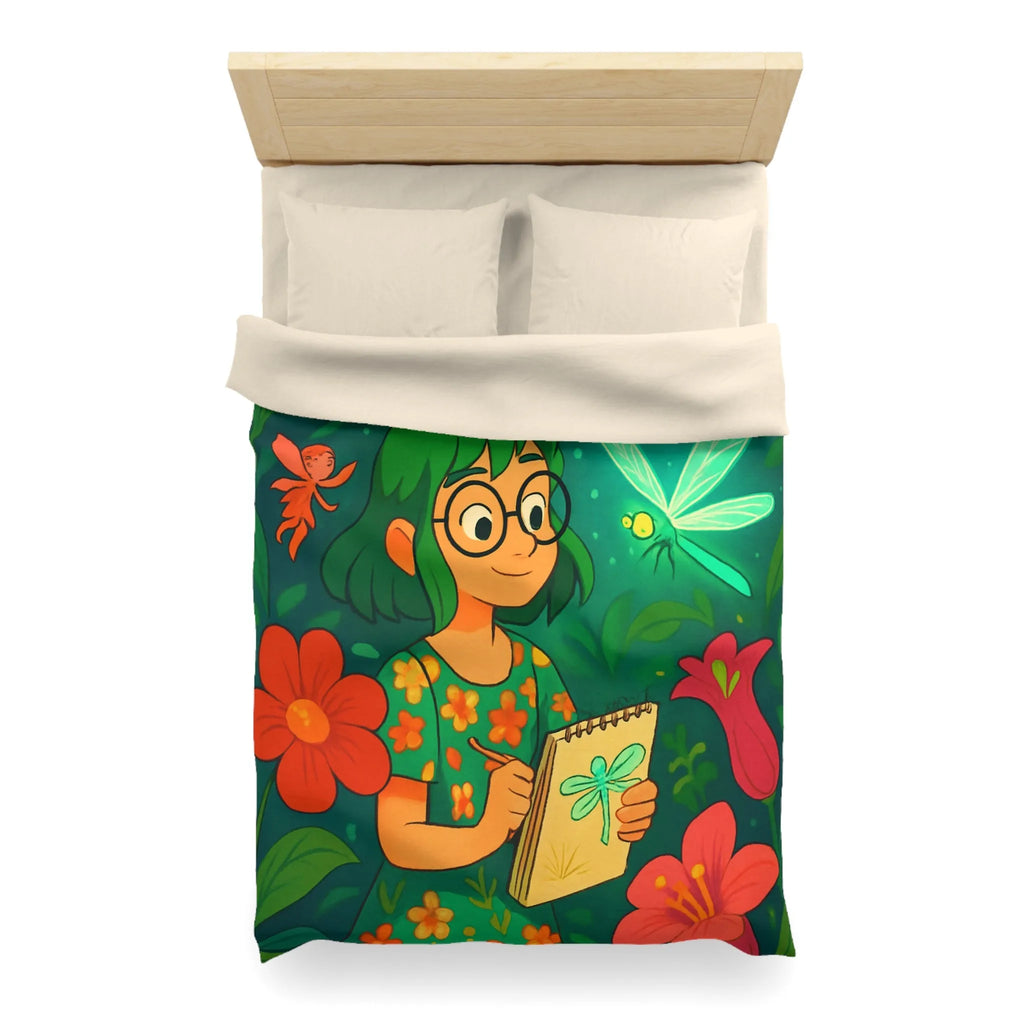 Housse de couette colorée avec fées et libellule dans un jardin enchanteur