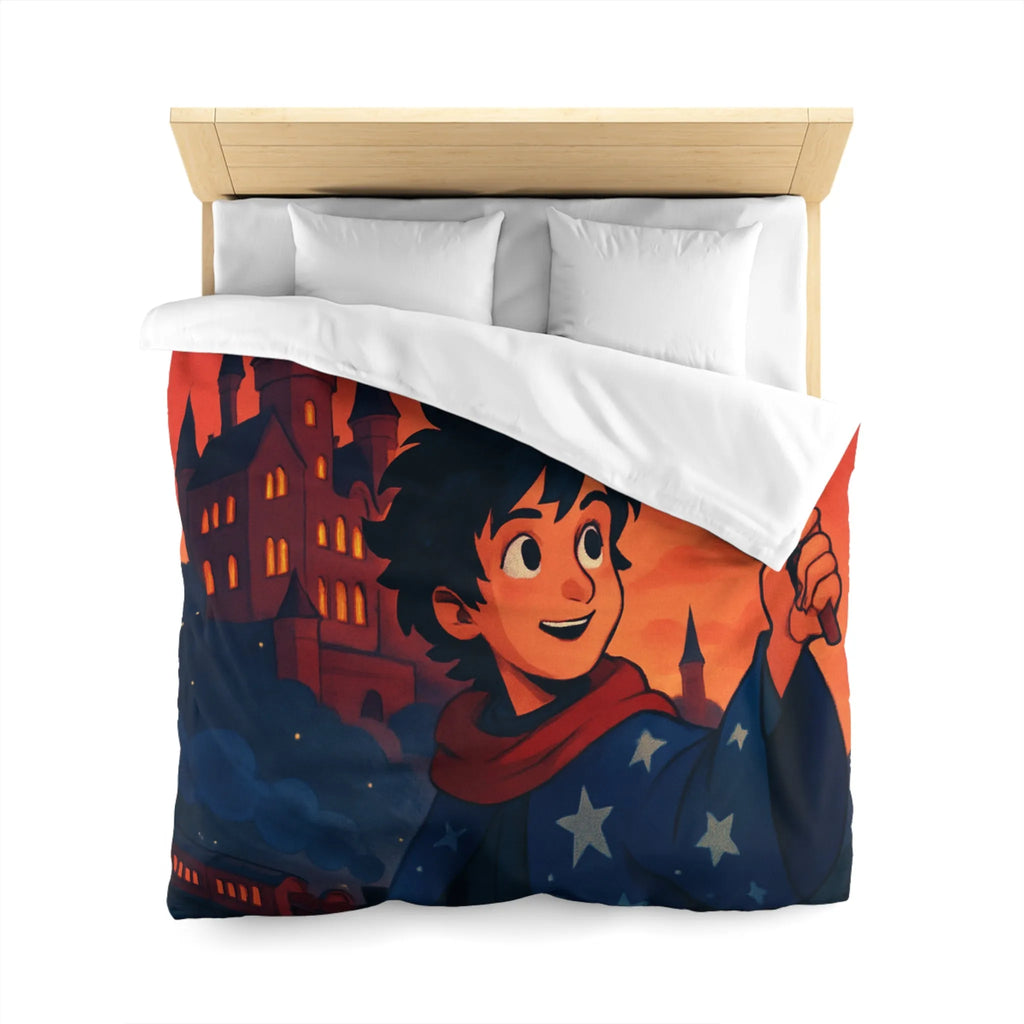 Housse de Couette Enfant Magie Château Nuit Feu d'Artifice Dragon et Hibou