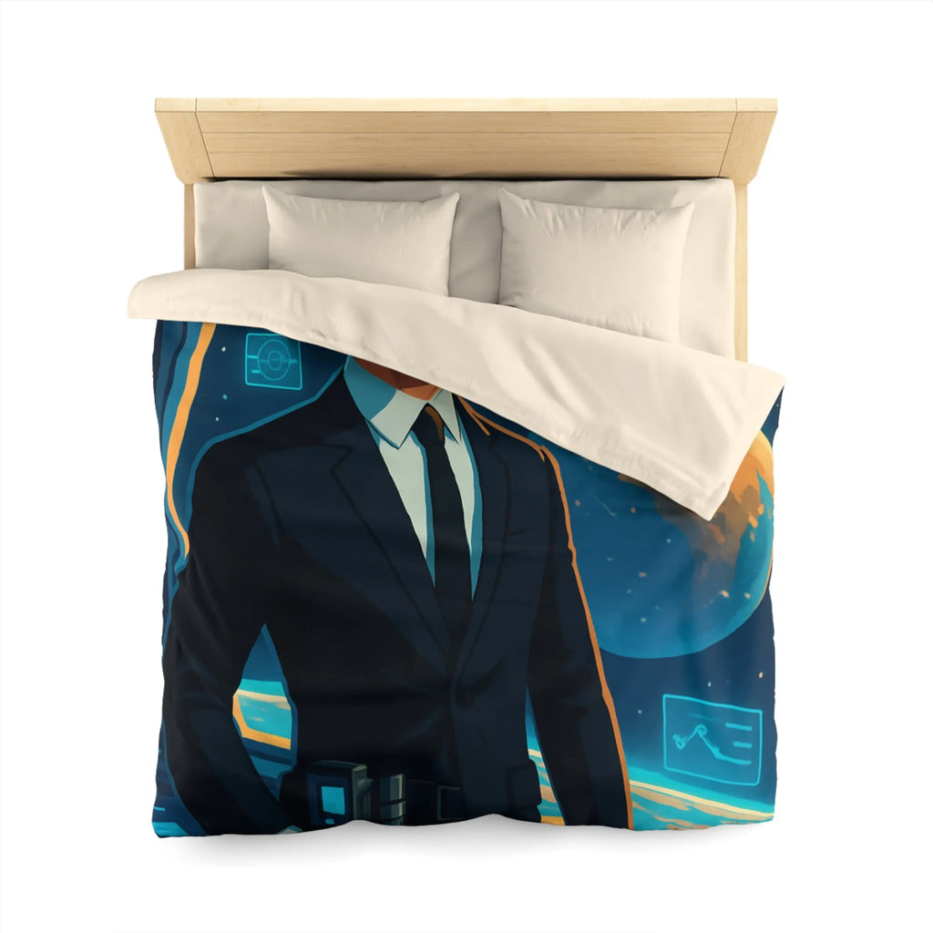 Housse de couette futuriste avec agent spatial et paysages cosmiques numériques immersifs