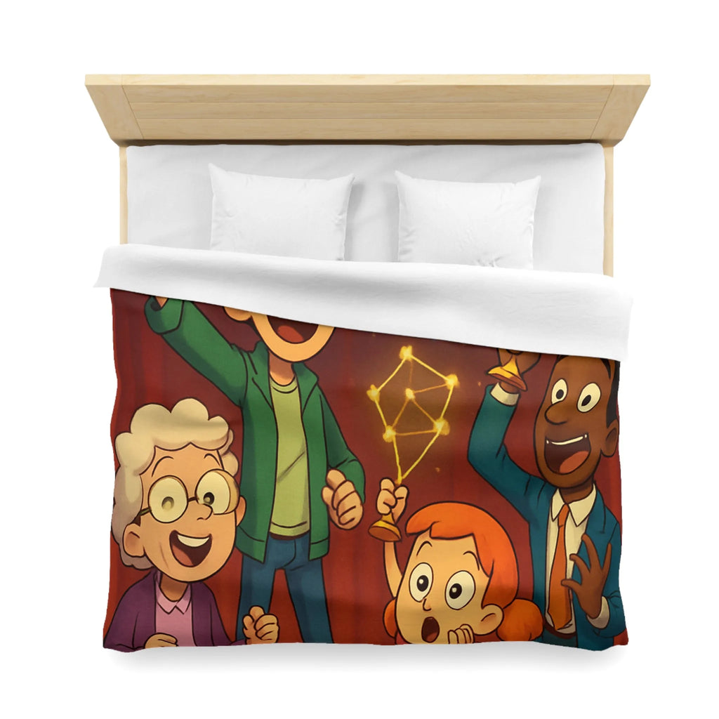 Housse de couette colorée enfants avec feux d'artifice et personnages dessin animé joyeux