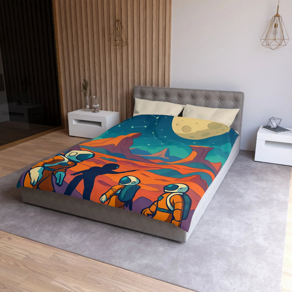 Exploration spatiale colorée : Astronautes sous la lune et constellations étoilées