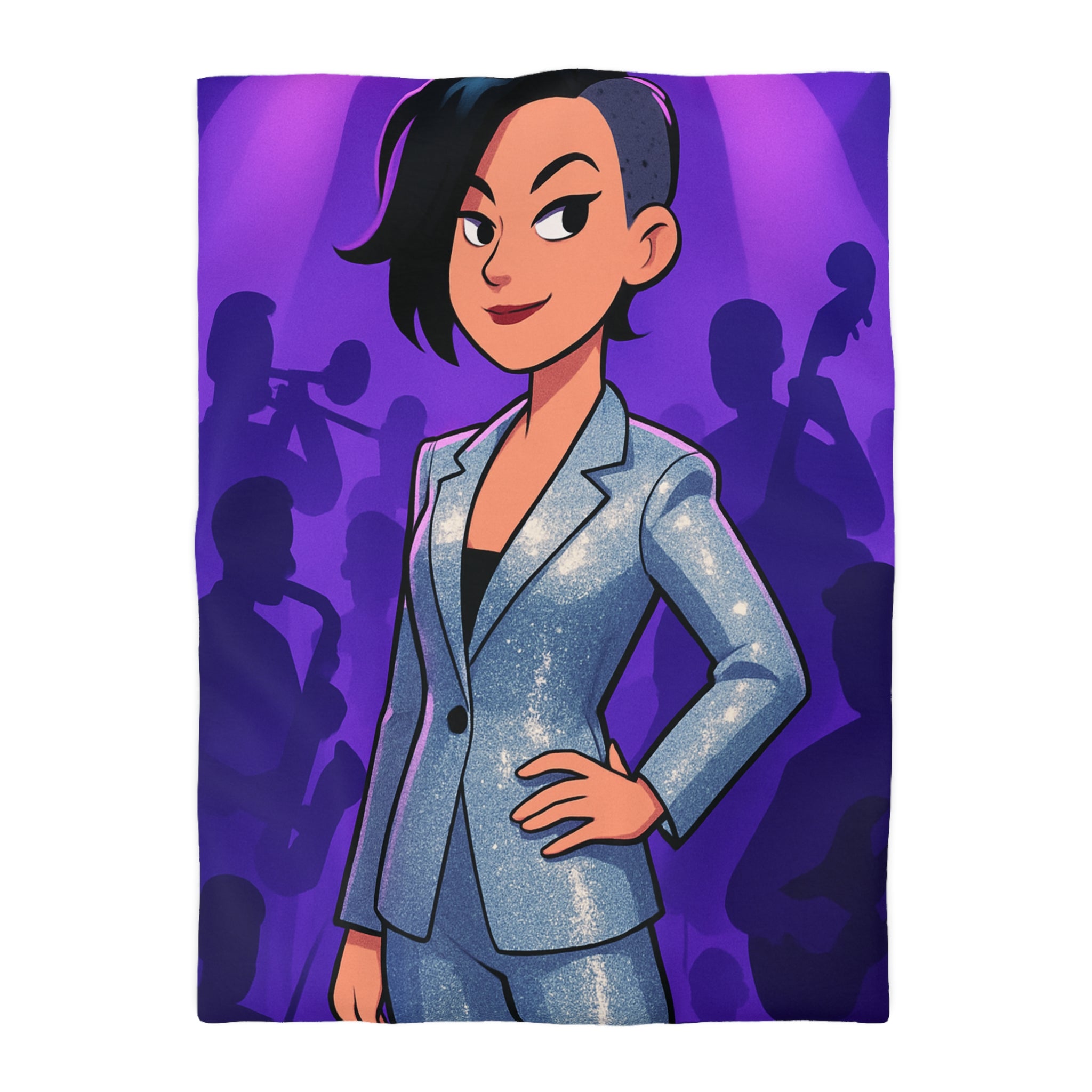 Housse de Couette Moderne avec Motif de Musicienne en Lumière Scintillante