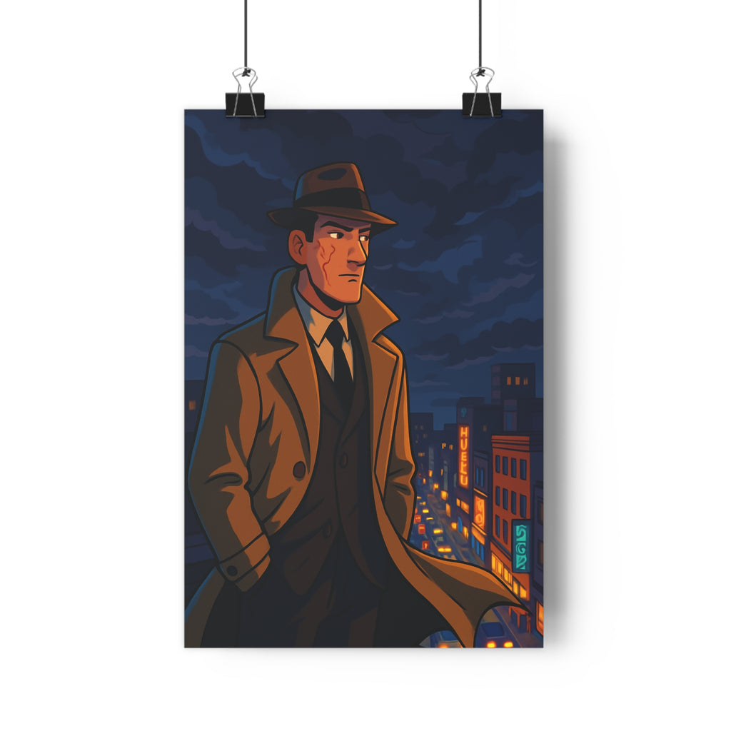 Poster décoratif moderne art déco cartoon urbain mystique homme noir lumineux ville salon bureau