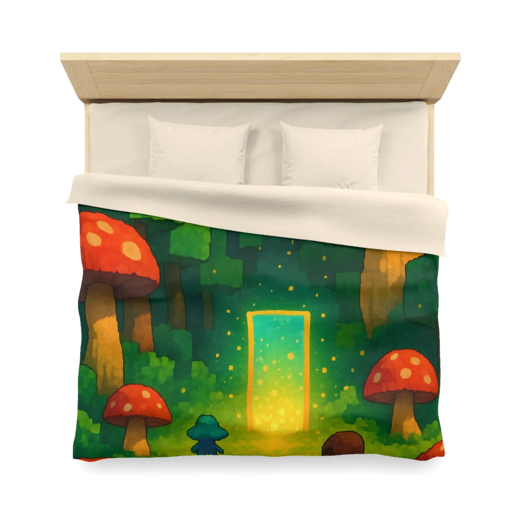 Housse de couette forêt enchantée avec créatures mignonnes et champignons rouges géants magiques