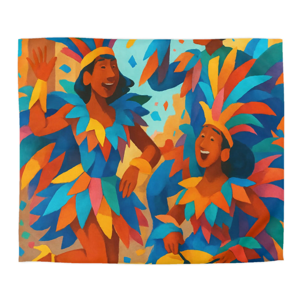 Housse de couette carnaval vibrante avec danseurs multicolores et ambiance festive éclatante