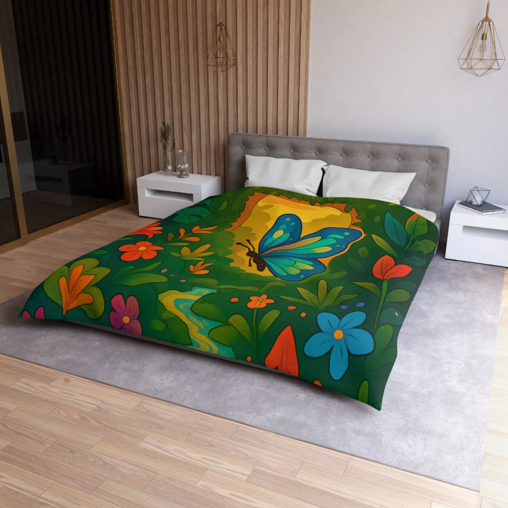 Housse de Couette avec Papillon et Jungle Colorée pour Chambre Enfant Éclatante Nature
