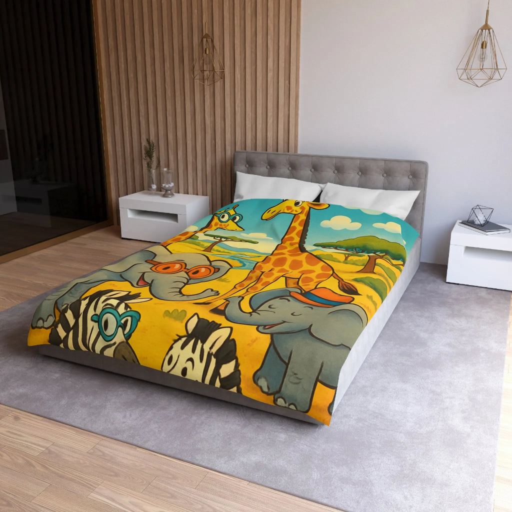 Housse de couette colorée avec animaux de la savane pour chambre d'enfant joyeuse