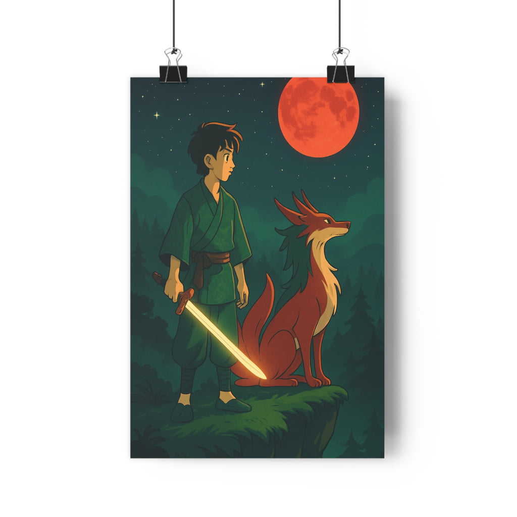 Poster décoratif guerrier créature fantastique vert rouge mystique cartoon aventure chambre salon épique magique