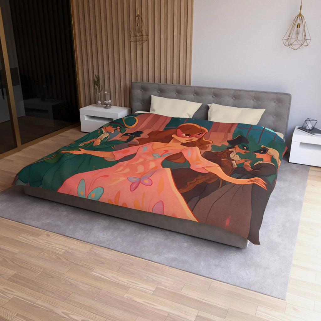 Housse de Couette Élégante avec Femmes Masquées et Papillons dans Bal Éthéré