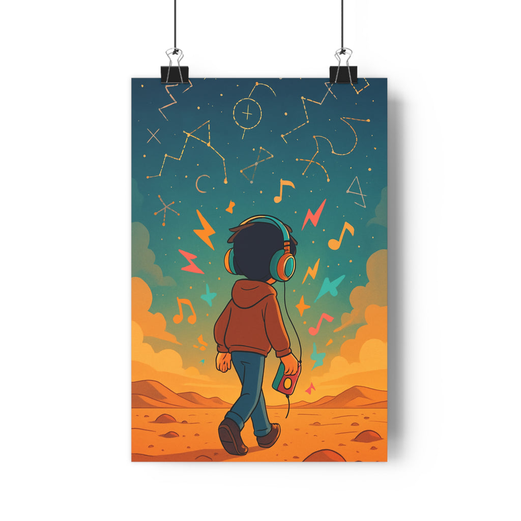 Poster décoratif paysage désertique pastel rêveur salon chambre moderne symboles musique constellation tendance qualité