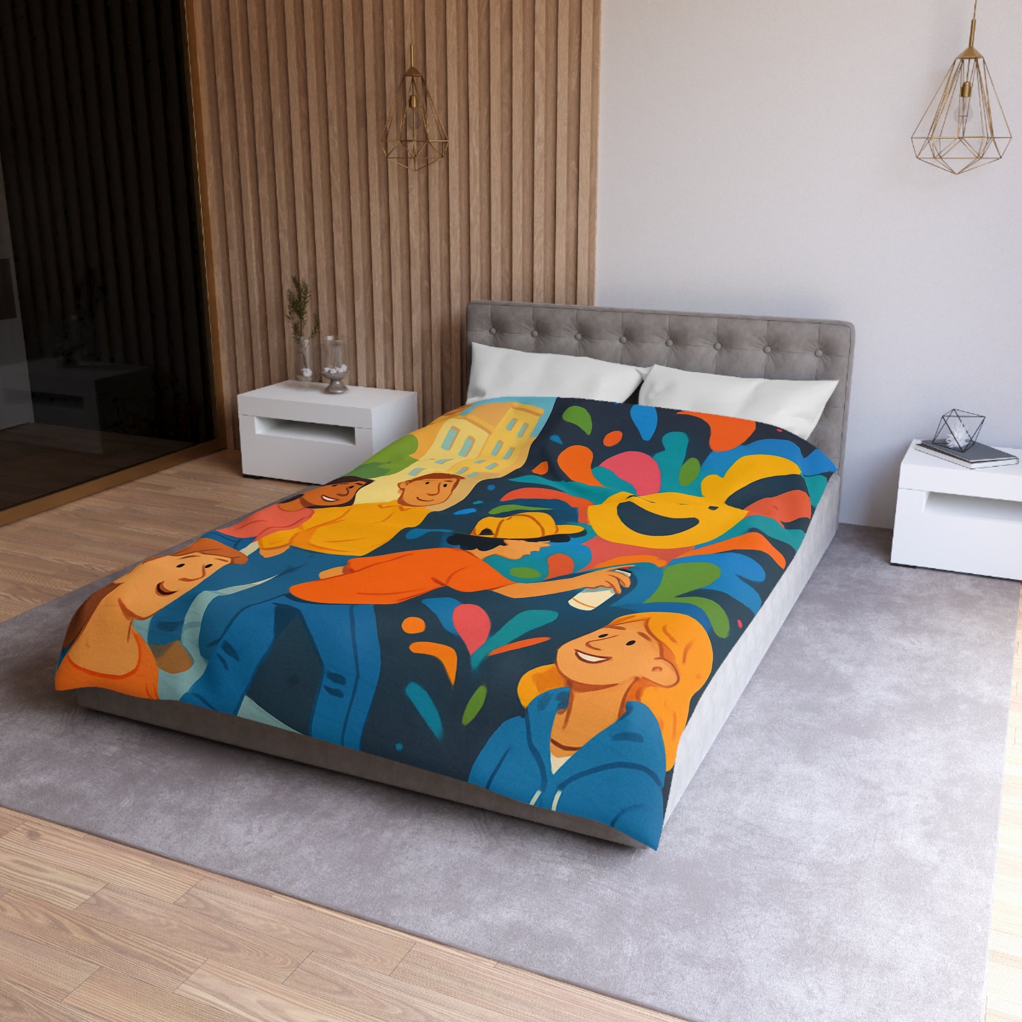 Housse de Couette Microfibre Design Artistique Moderne Décoration Chambre Confort Premium