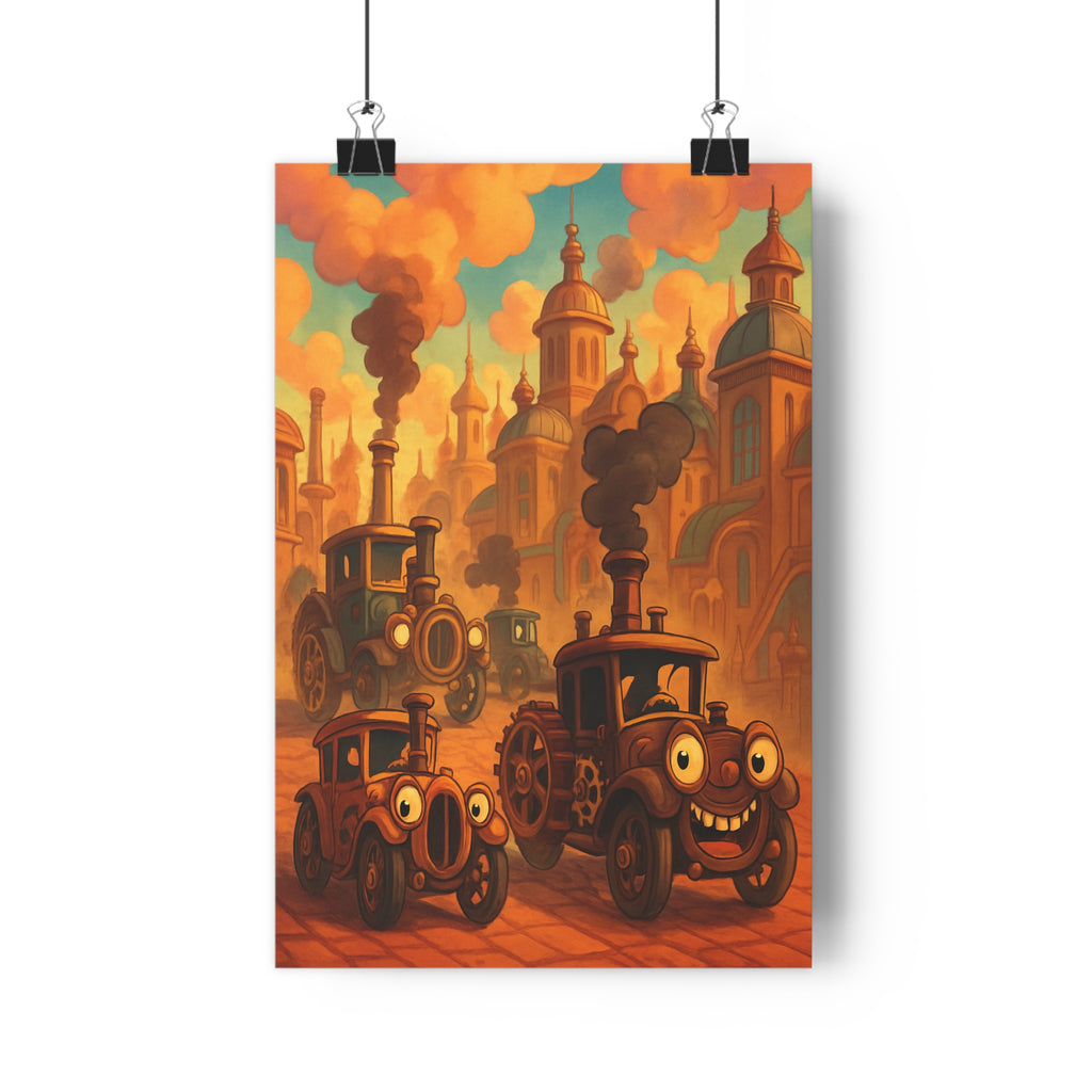 Poster décoratif cartoon steampunk orange brun rétro chaleureux salon chambre enfant unique fascinant éblouissant