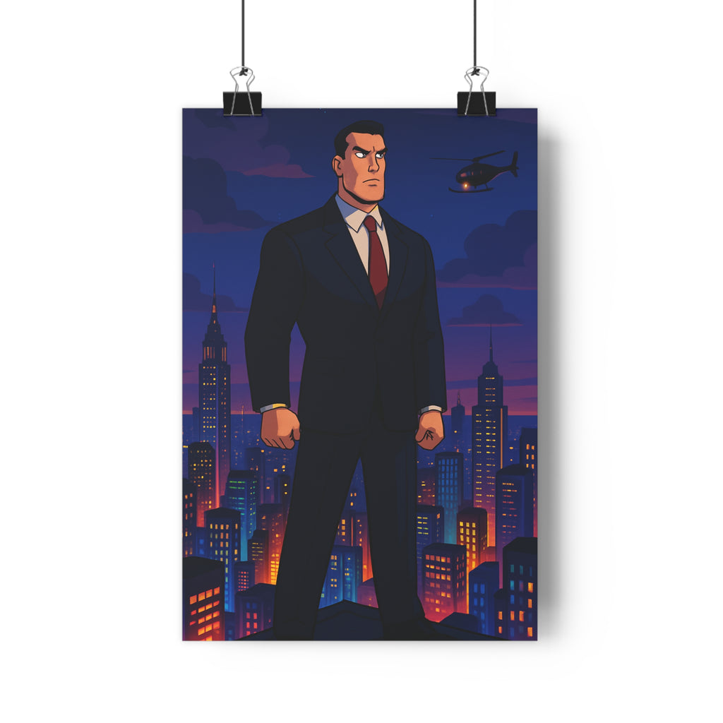 Poster décoratif graphique animé sombre bleu orange mystique bureau salon 30x46 ambiance captivante unique