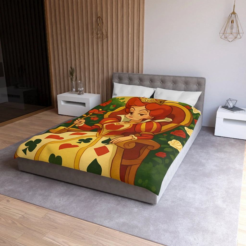 Élégante et royale housse de couette reine avec motifs coeurs détails rouge vibrant