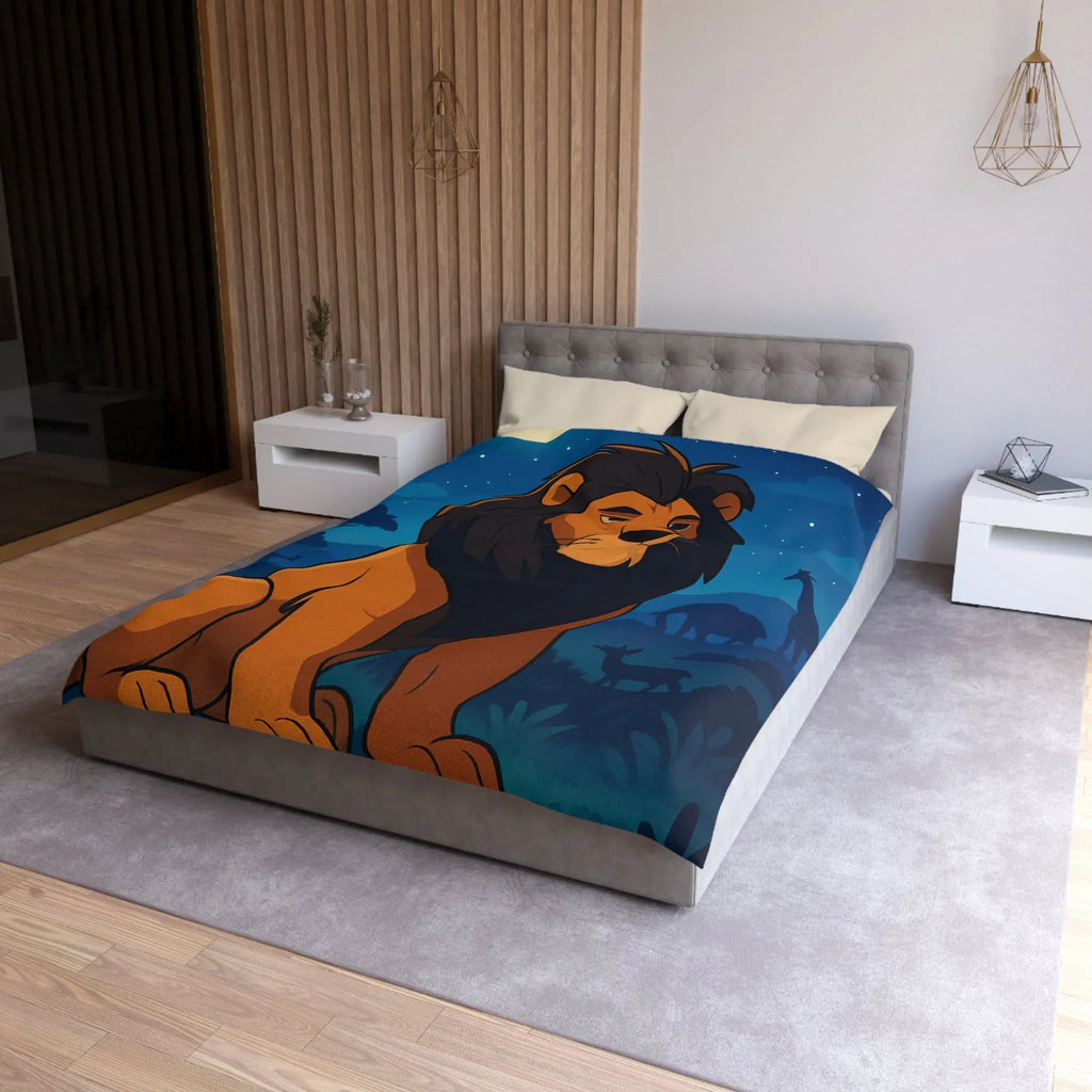 Housse de couette lion majestueux sous lune brillante pour chambre enfant rêveuse et aventurière
