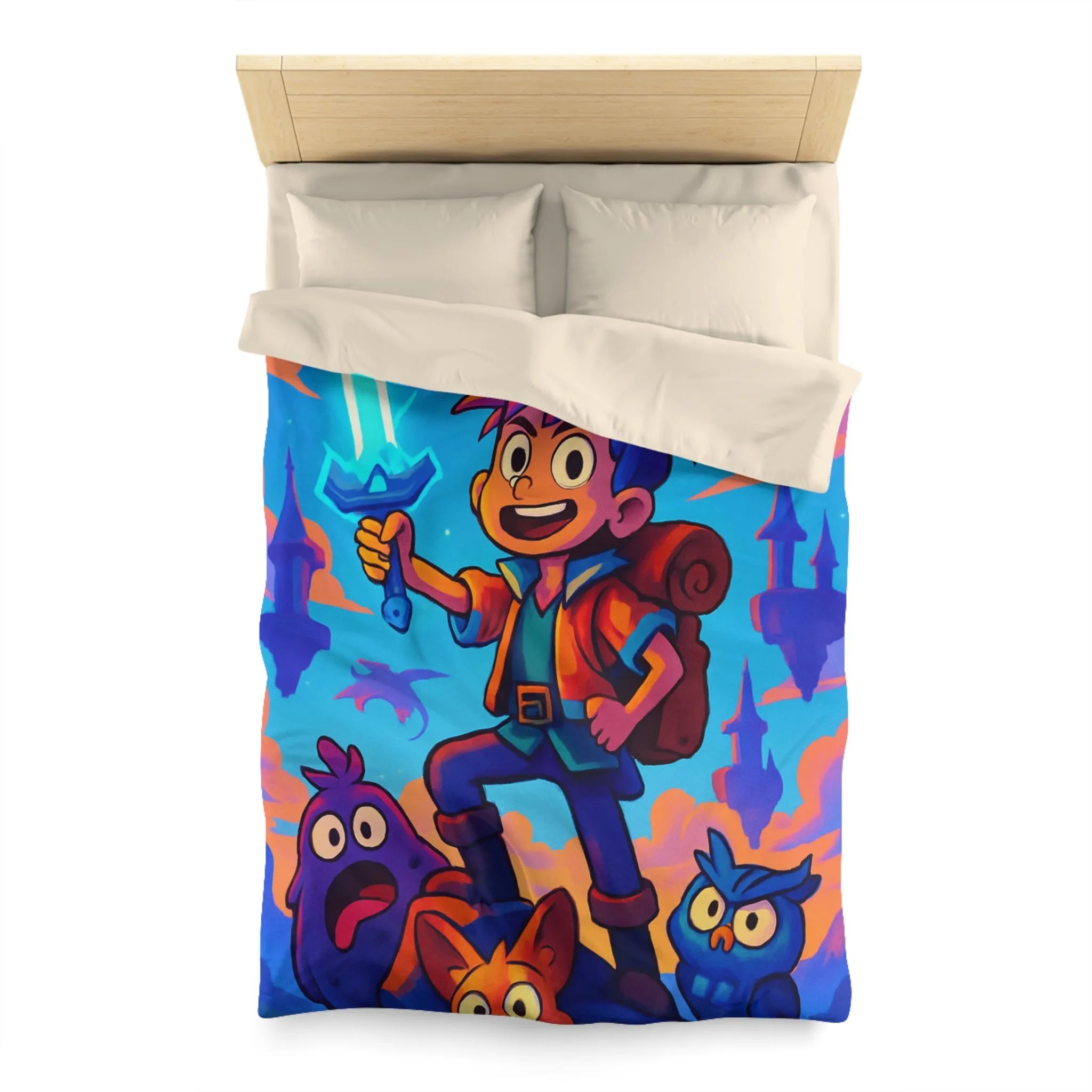 Housse de Couette Aventure Fantastique avec Épée Enchantée et Créatures Magiques pour Enfants