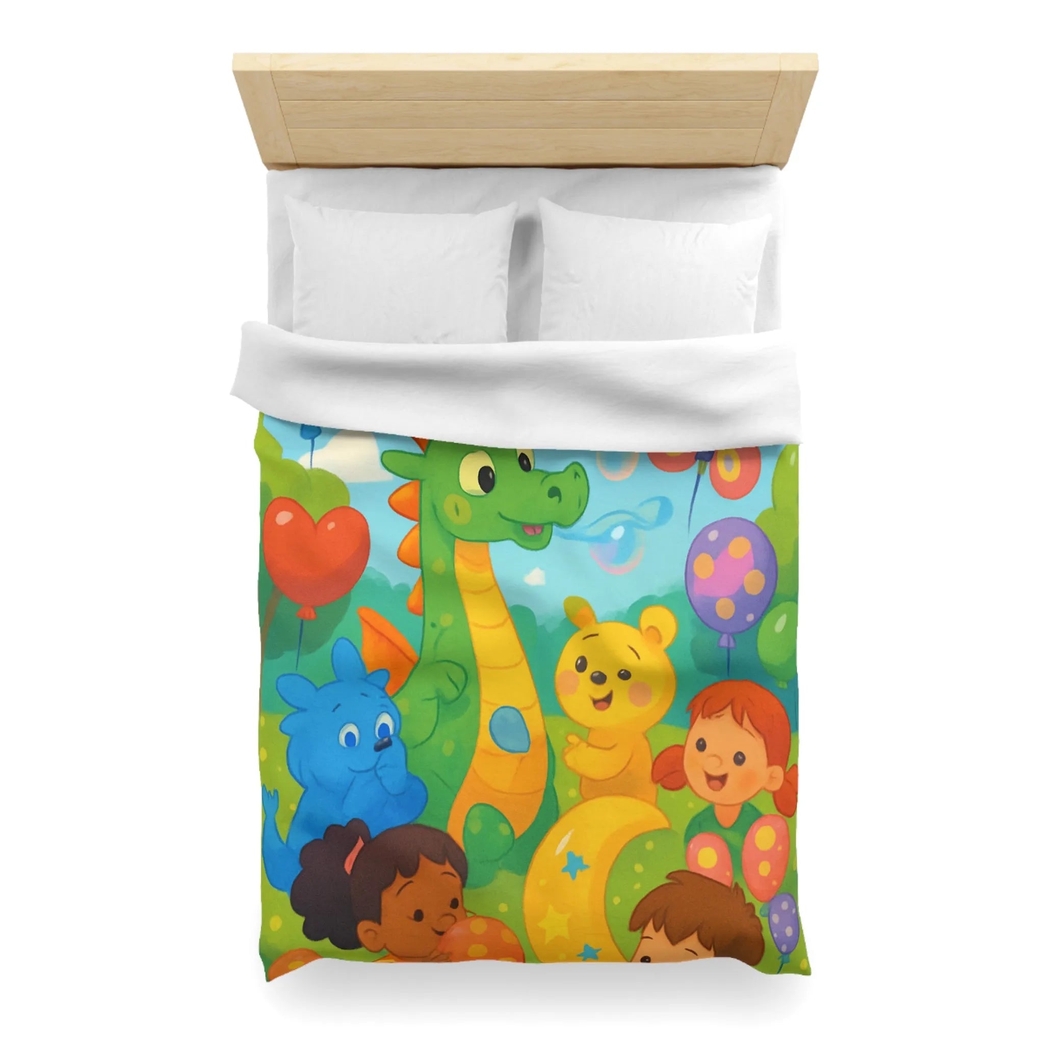 Housse de Couette Enfant Fantaisie Animaux et Ballons Colorés pour Chambre Féérique