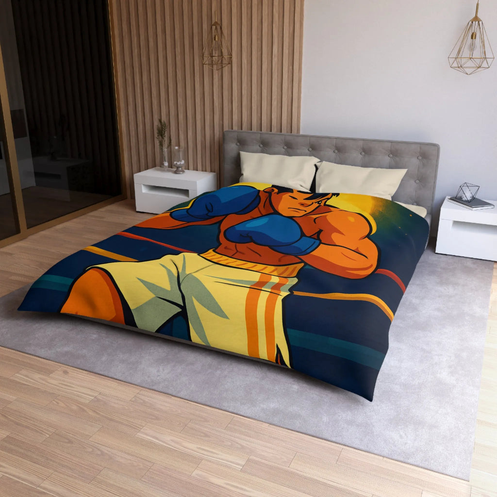 Housse de couette avec motif boxeur animé prêt pour le ring, style vibrant