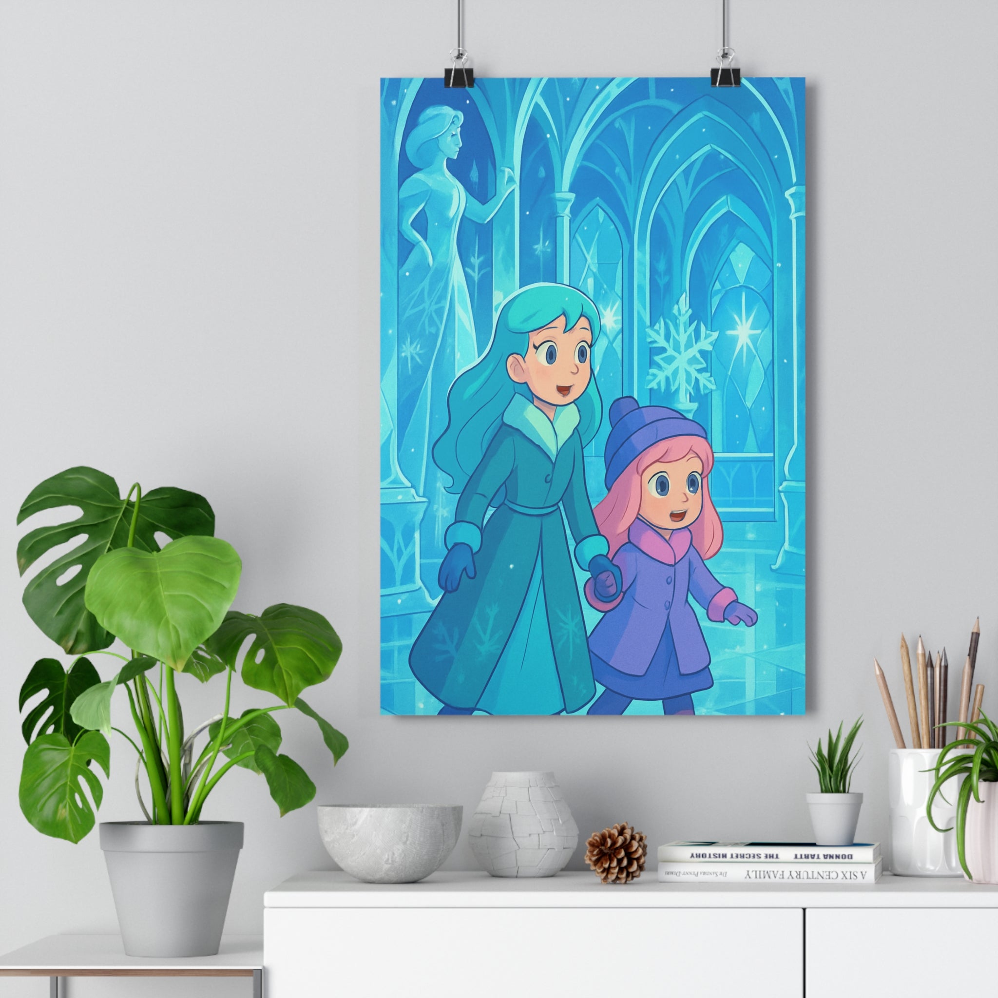 Poster décoratif bleu féerique mystique aventure hivernal chambre enfant moderne exploration palais glace qualité