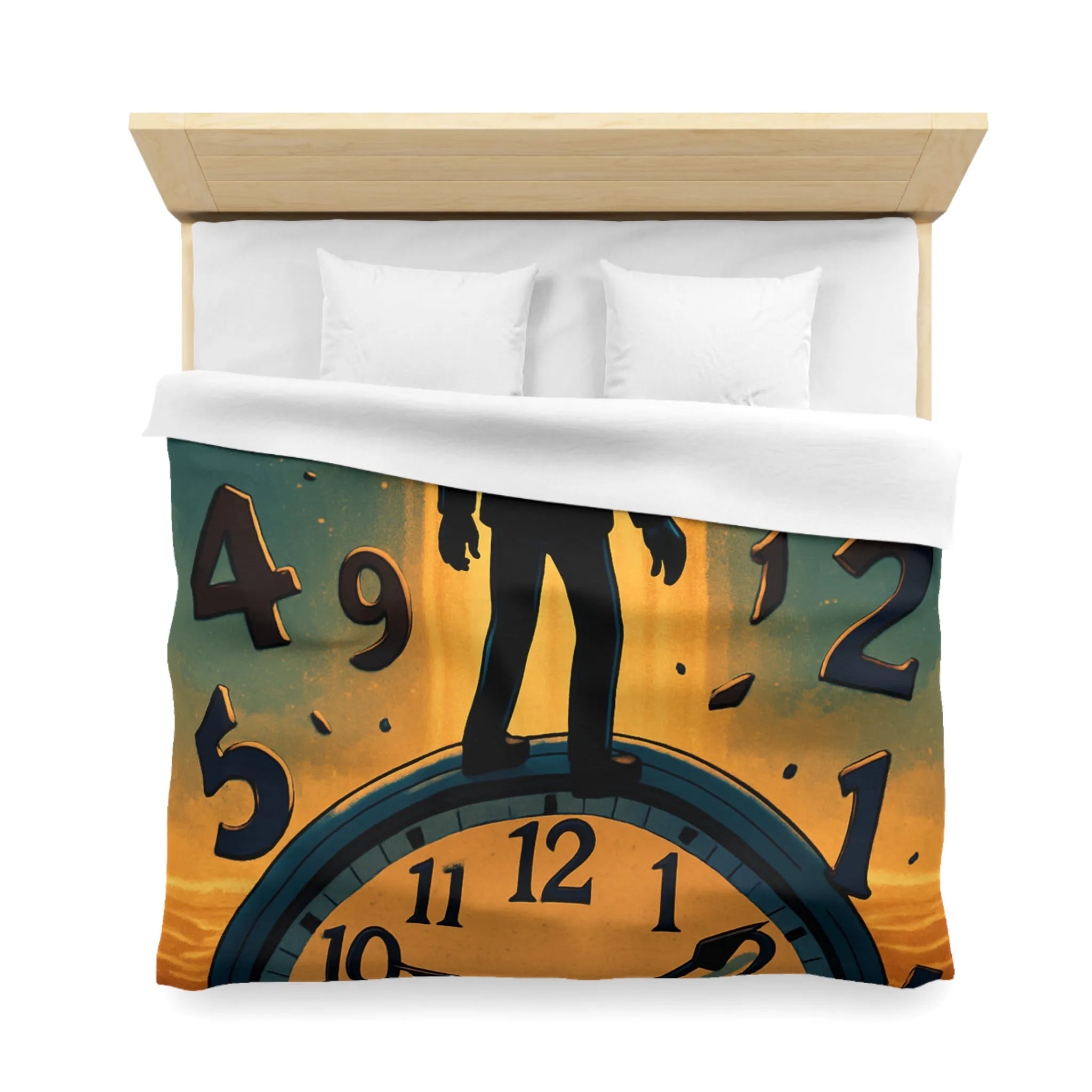 Housse de couette avec horloge mystique et voyageur des rêves en noir