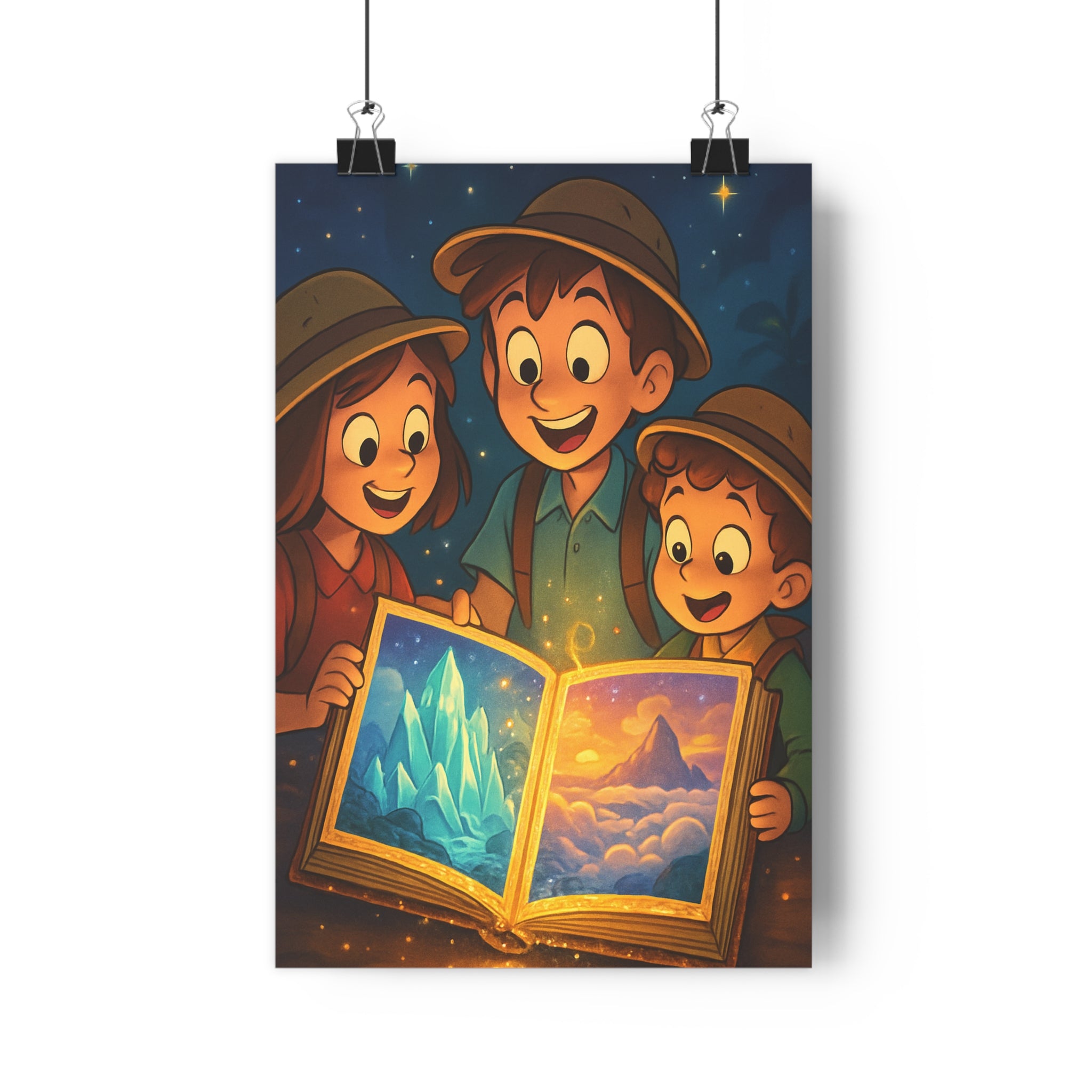 Poster décoratif anime enfants émerveillés magique chambre fantastique mystique aventure couleurs vibrantes murale décorative