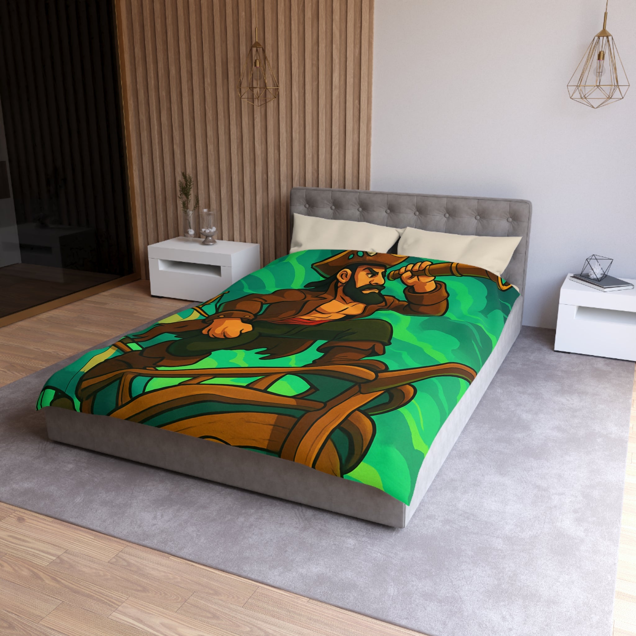 Housse de couette pirate en quête d'aventure sur un navire, ambiance animée et colorée