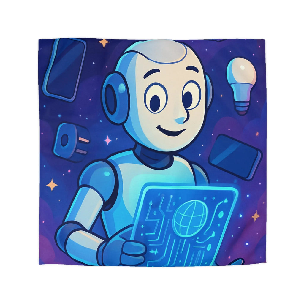 Housse de Couette Futuriste avec Robot et Gadgets Technologiques pour Chambre Moderne