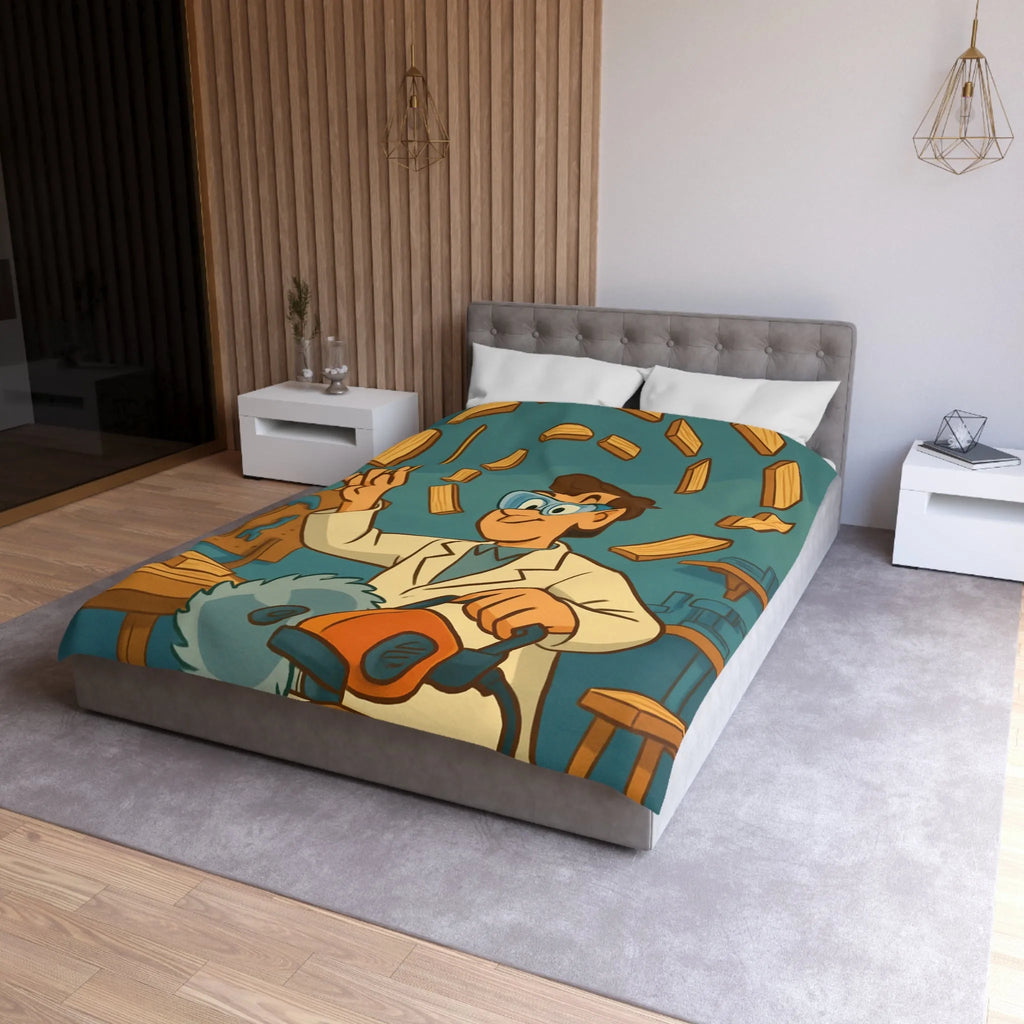 Housse de couette avec design créatif de menuiserie en style rétro et ludique