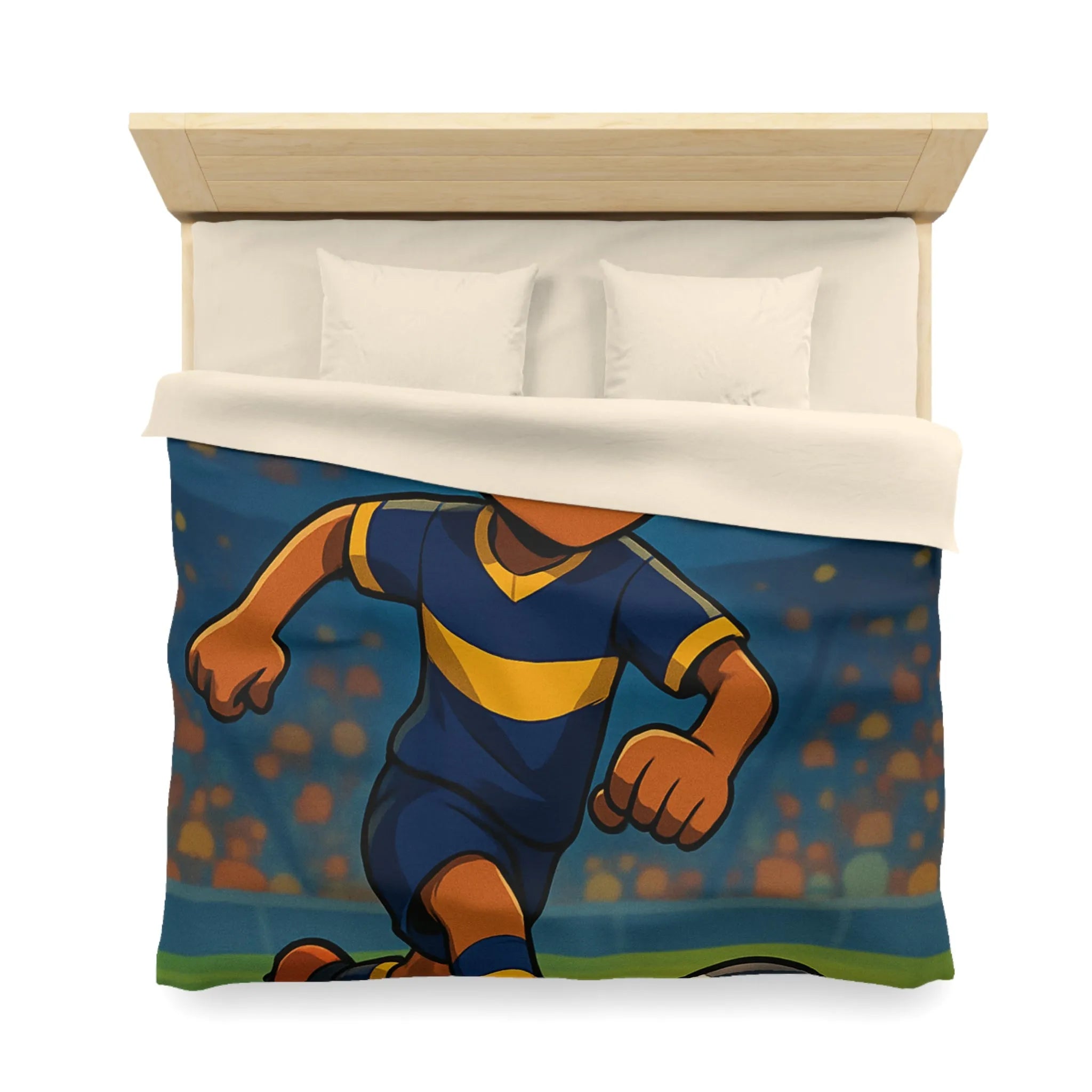 Housse de Couette Enfant Footballeur Dessin Animé, Terrain de Jeu Lumineux Sportif