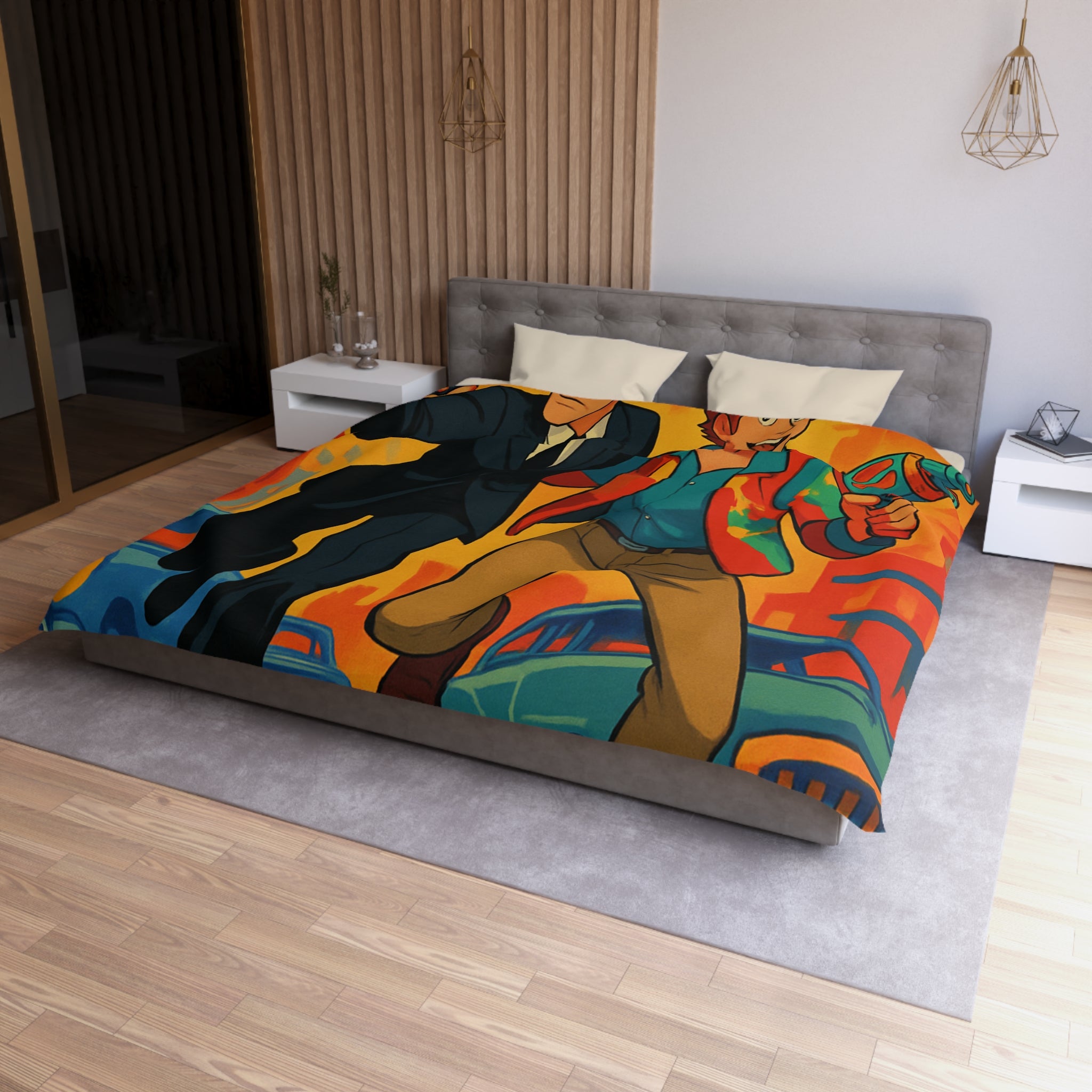 Housse de Couette Microfibre Illustration Unique Design Moderne Décoration Intérieure Raffinée