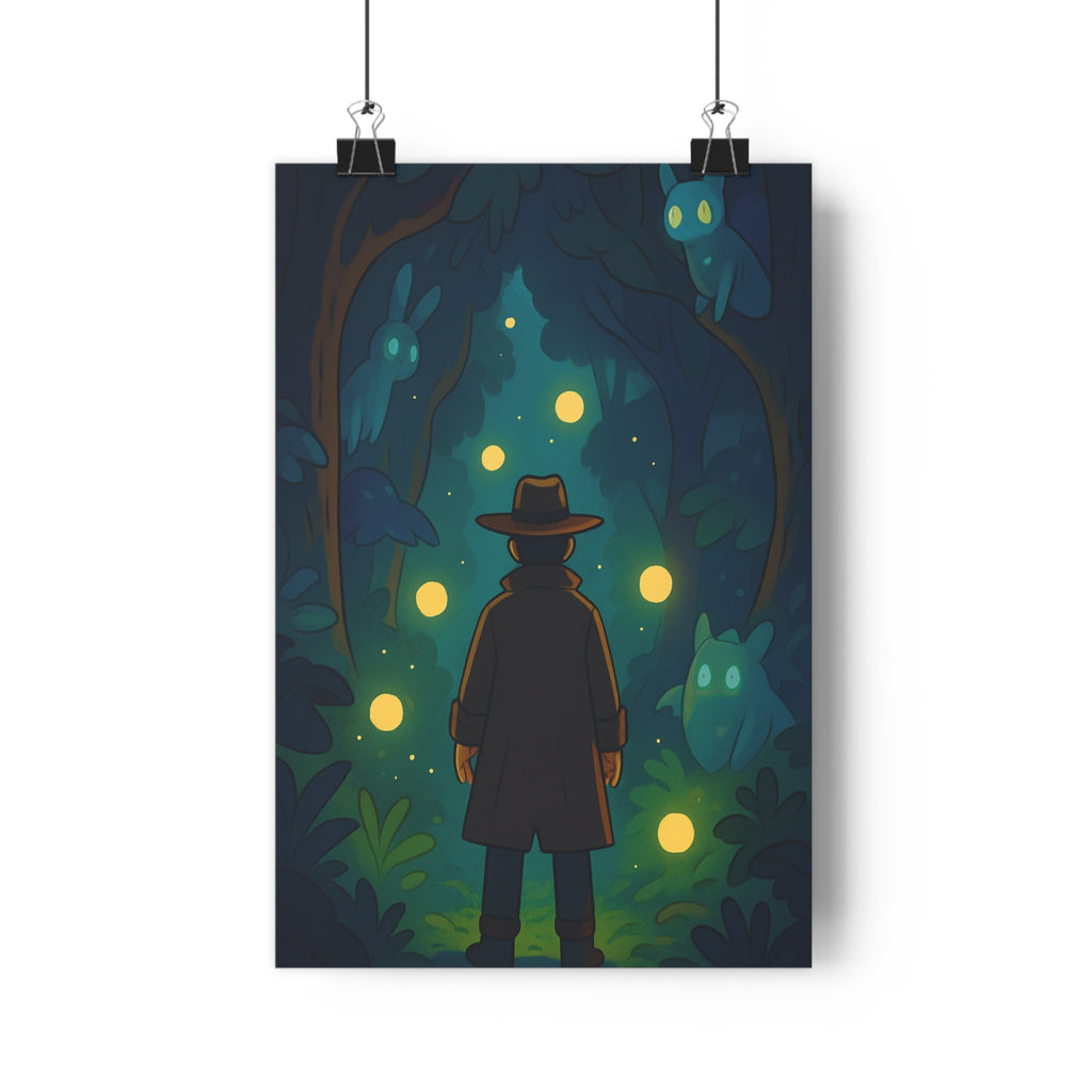 Poster décoratif surréaliste bleu vert mystique forêt mystérieux créatures lumineux enchanté chambre salon ambiance