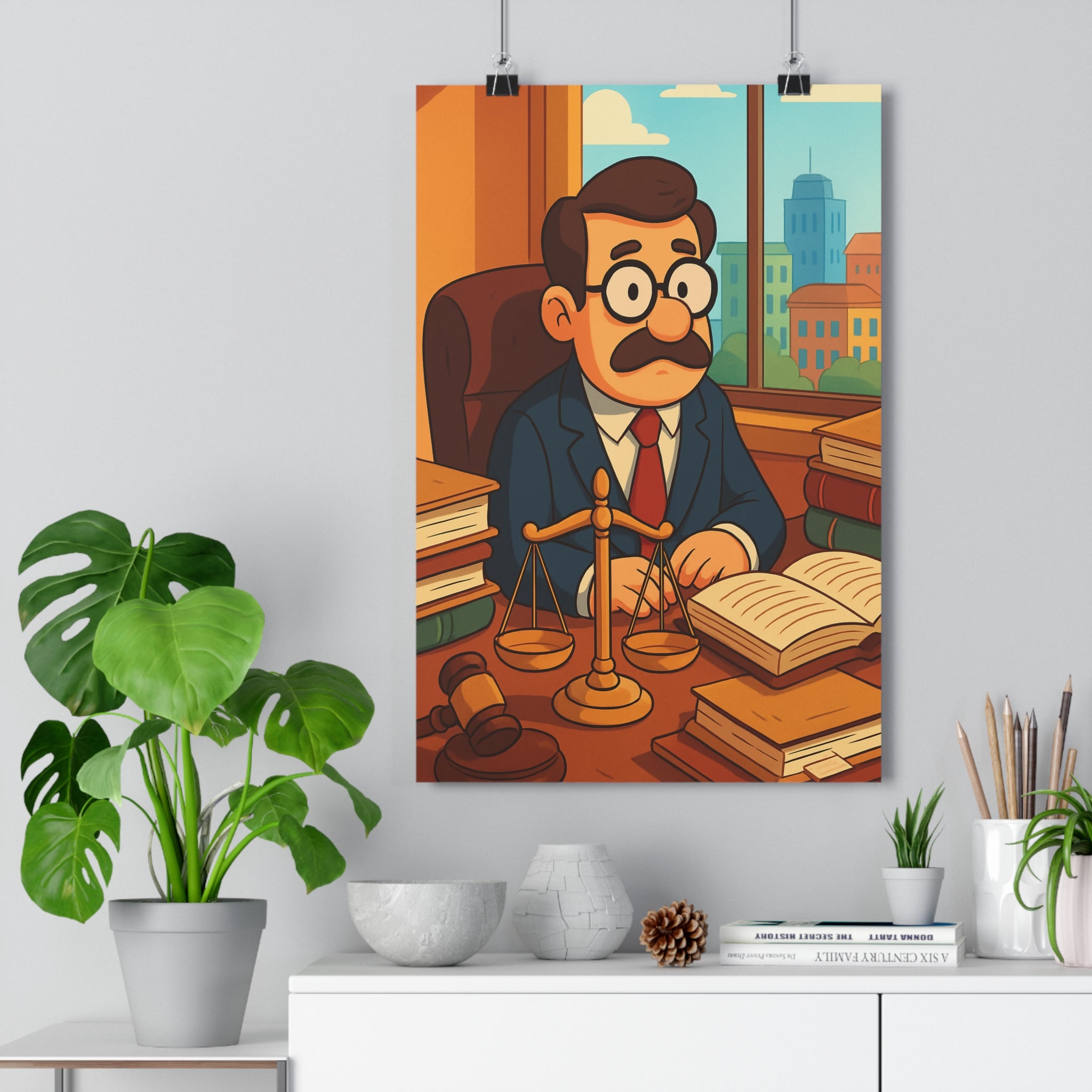 Poster décoratif rétro animation moustache lunettes justice terreuses chaudes bureau classique 30x46 cm qualité