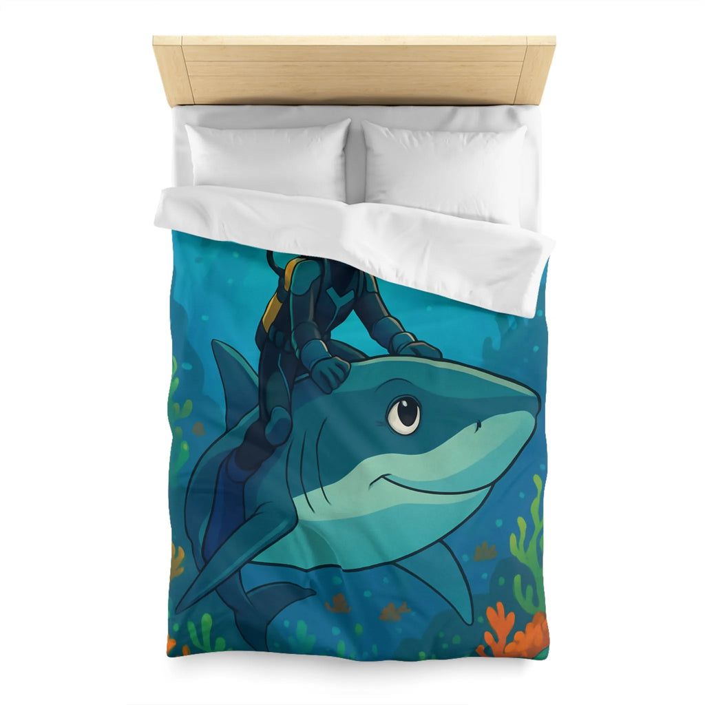 Housse de Couette Enfant Océan Aventure avec Requin et Plongeur pour Chambre Colorée