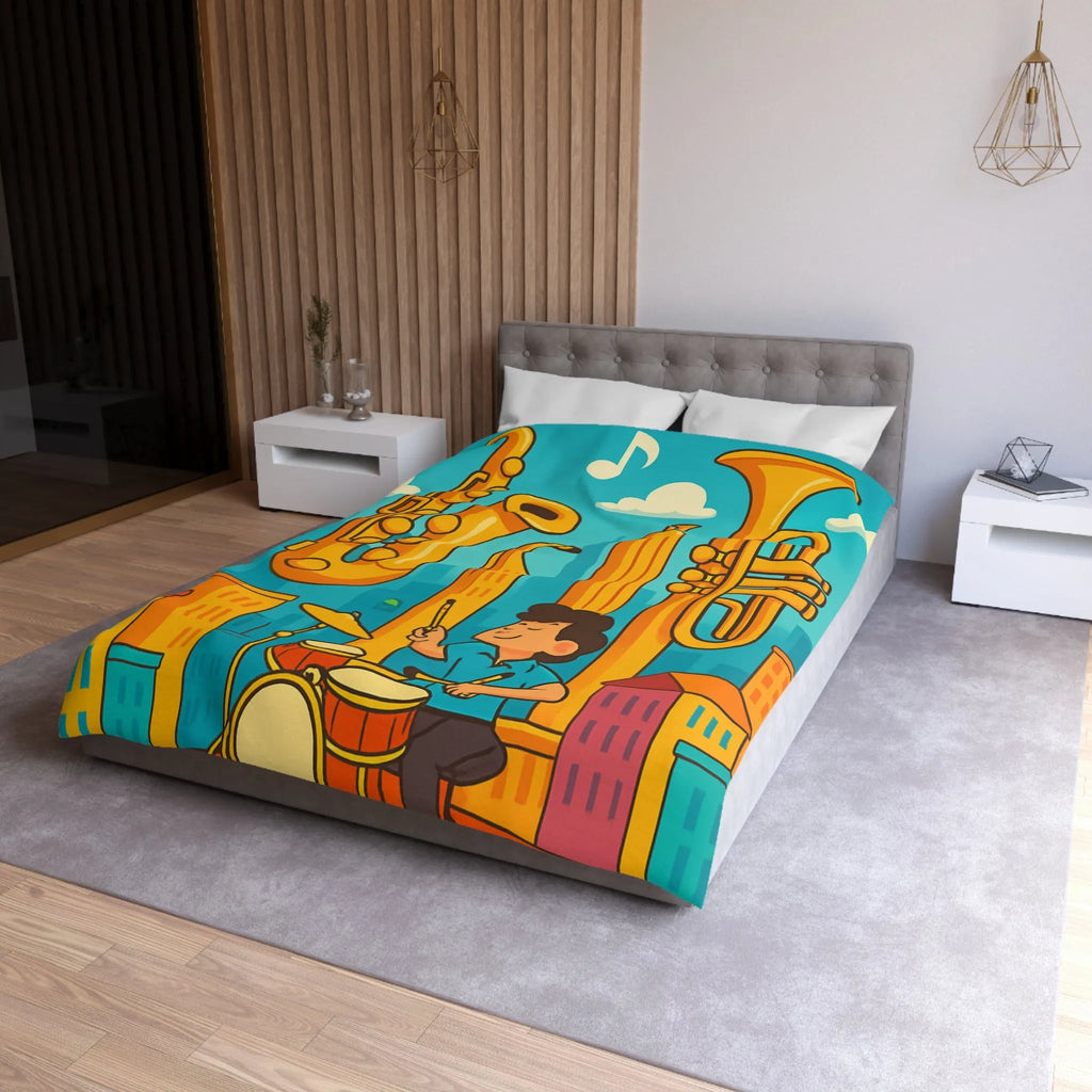 Housse de Couette Colorée avec Motif Musical pour Enfants Amoureux de Jazz en Ville