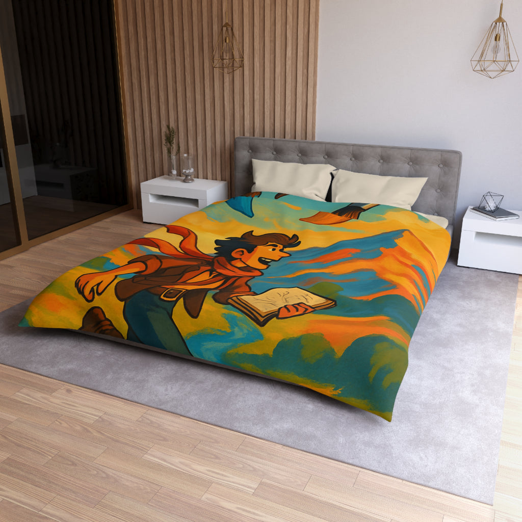 Housse de couette vibrante avec illustration de paysage montagnard et artiste joyeux