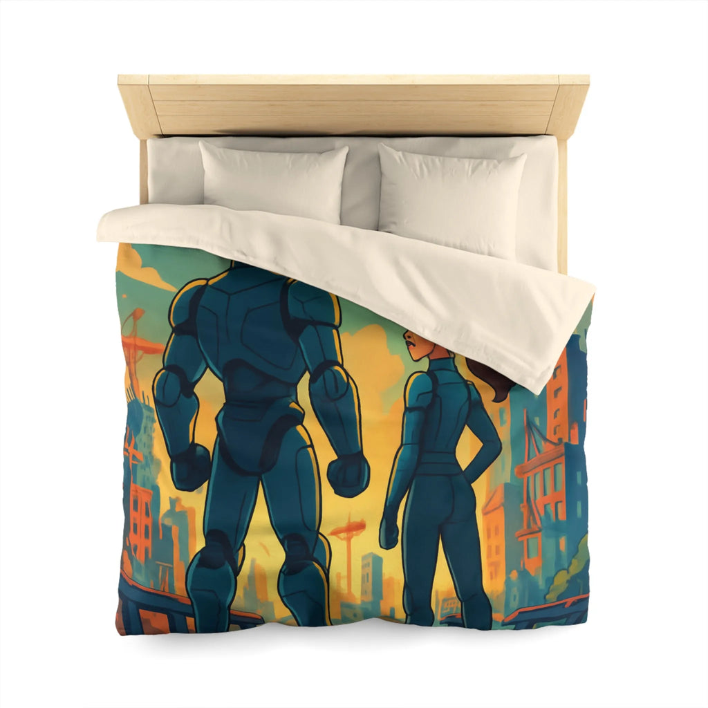 Housse de Couette Fine Imprimée Feux d’Artifice et Futuriste Ville Robotique Dessinée