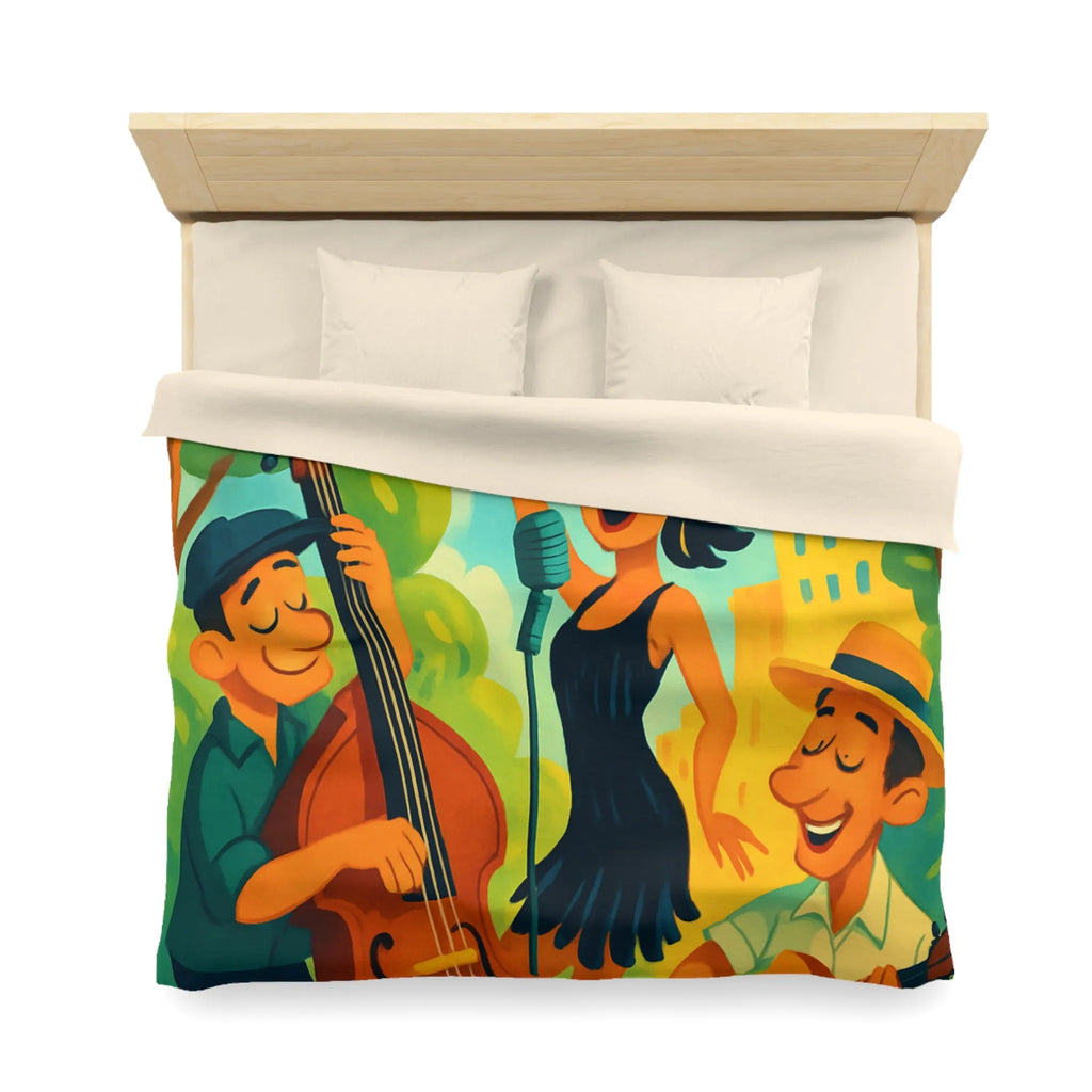 Housse de couette colorée avec scène musicale rétro dans un parc ensoleillé