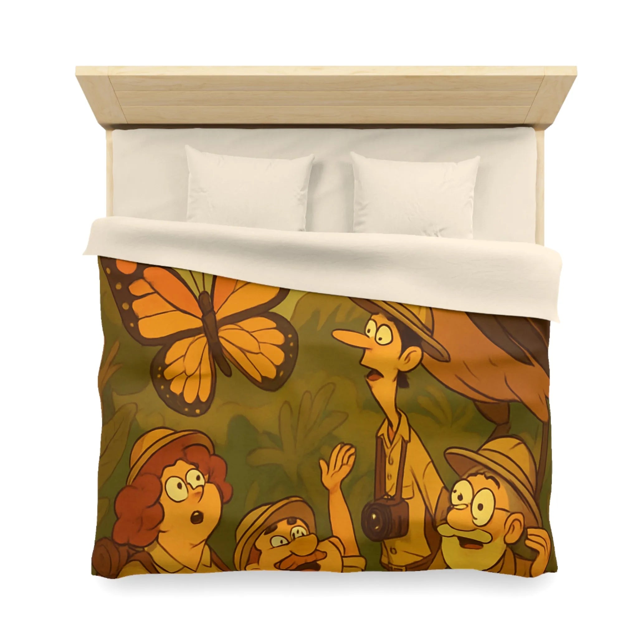 Housse de couette avec scène aventure jungle, explorateurs et faune tropicale colorée