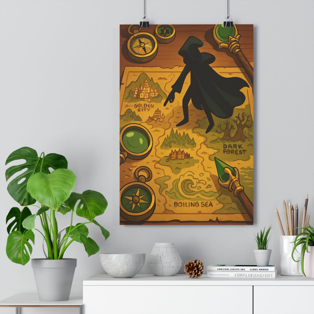 Poster décoratif aventure carte illustrée mystique chaud doré cartoon salon bureau chambre exploration qualité