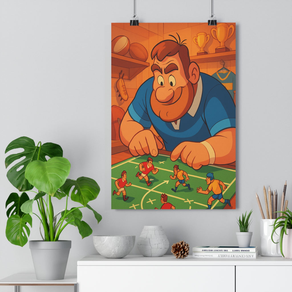 Poster décoratif cartoon rugby stratégie joyeux chaleureux salon bureau enfant ambiance sportive dynamique qualité