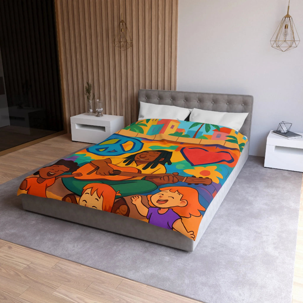 Housse de Couette Colorée avec Musicien Jouant de la Guitare pour Enfants Heureux