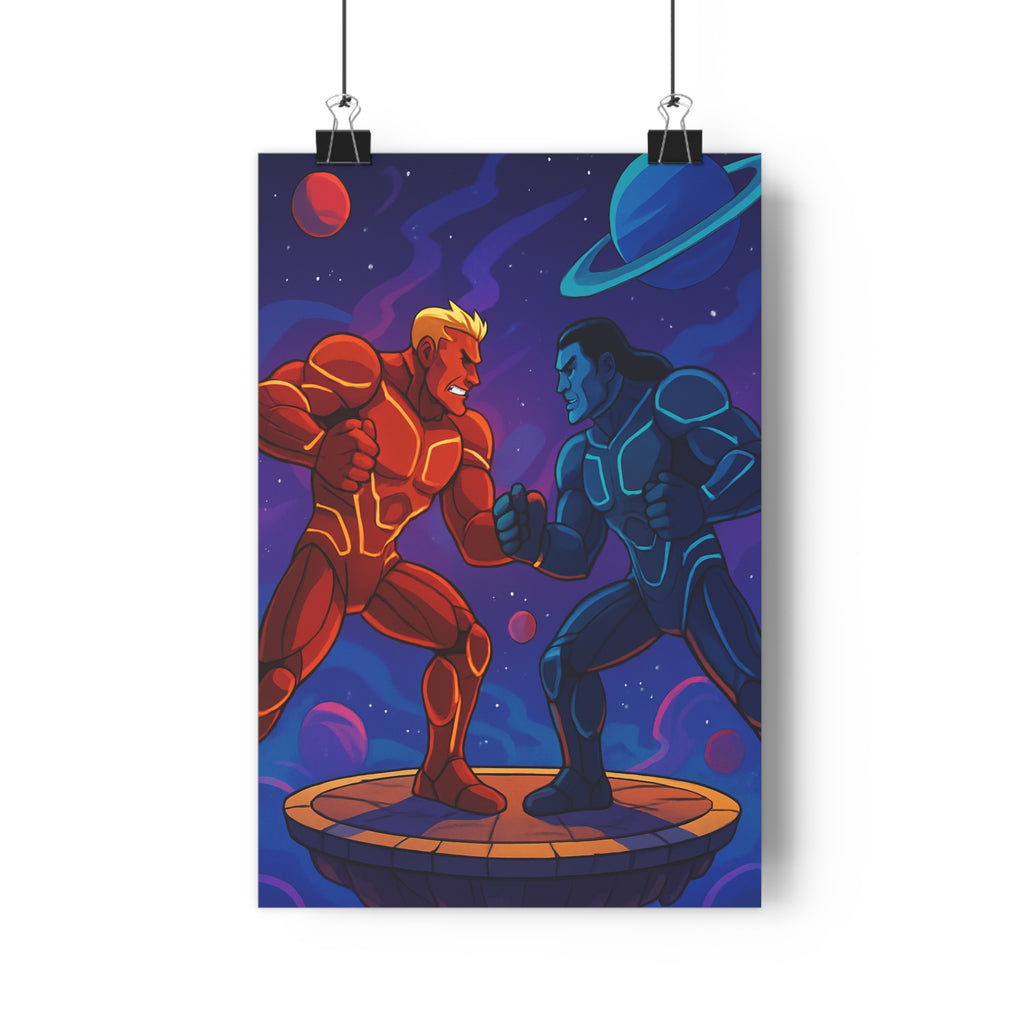 Poster décoratif combattants rouge bleu cartoon cosmique futuriste dynamique aventure salle jeux enfants qualité