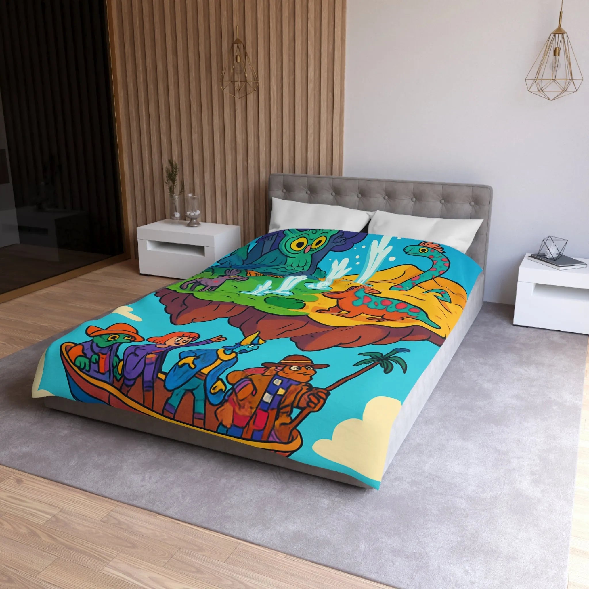 Housse de couette fantaisie avec animaux colorés sur une île flottante magique