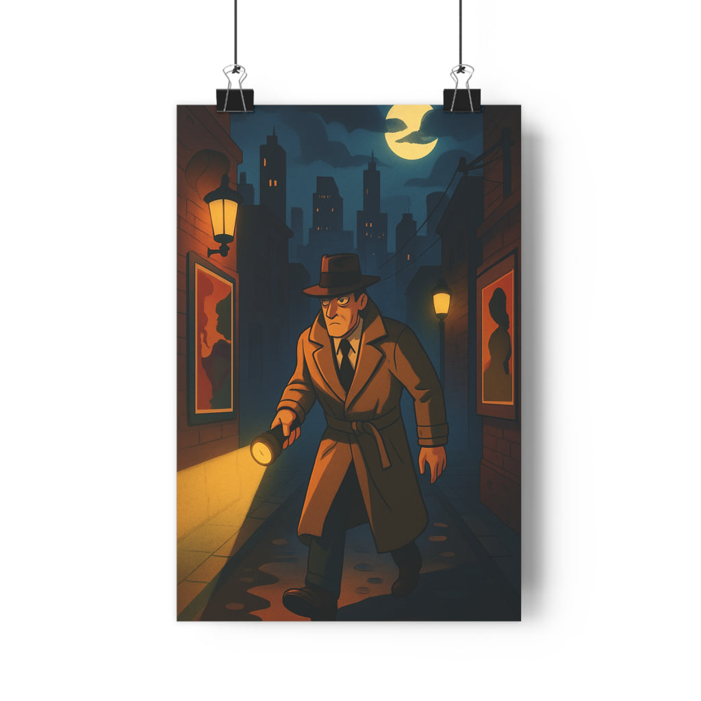 Poster décoratif mystérieux noir beige bleu nuit film noir cartoon intérieur salon chambre bureau