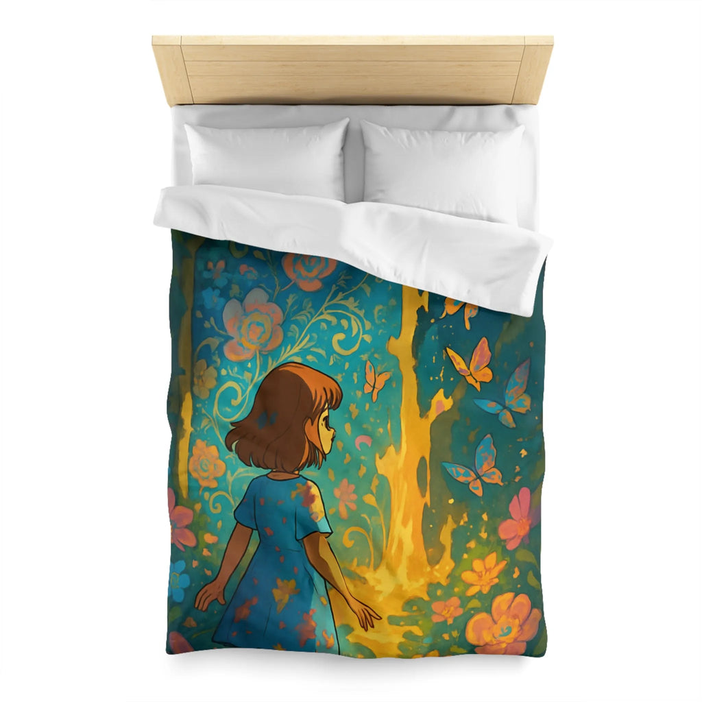 Housse de Couette Enfantine Féerique avec Papillons et Fleurs, Tons Vifs et Lumineux