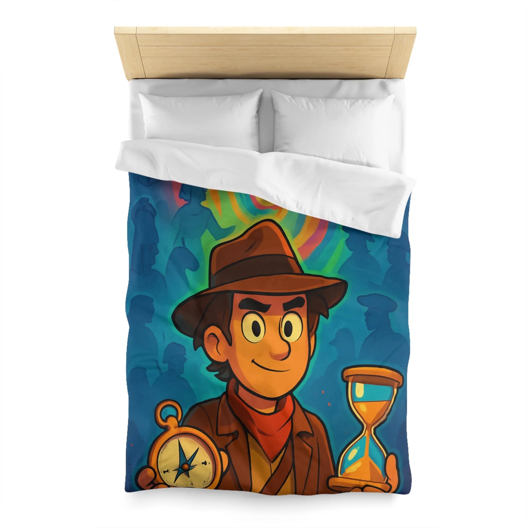 Décor Aventure Mystérieuse Housse de Couette avec Illustration de Voyageur et Sablier