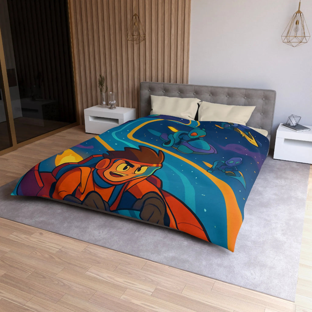 Housse de Couette Illustrée Espace avec Personnage et Vaisseaux pour Enfants Couleurs Vives